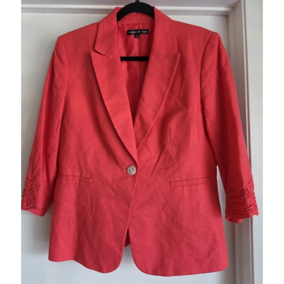Preston & York Jackets & Blazers - Preston & York Jacket Size 10 Red Solid 3/4 Sleeve Linen Blazer Coat
